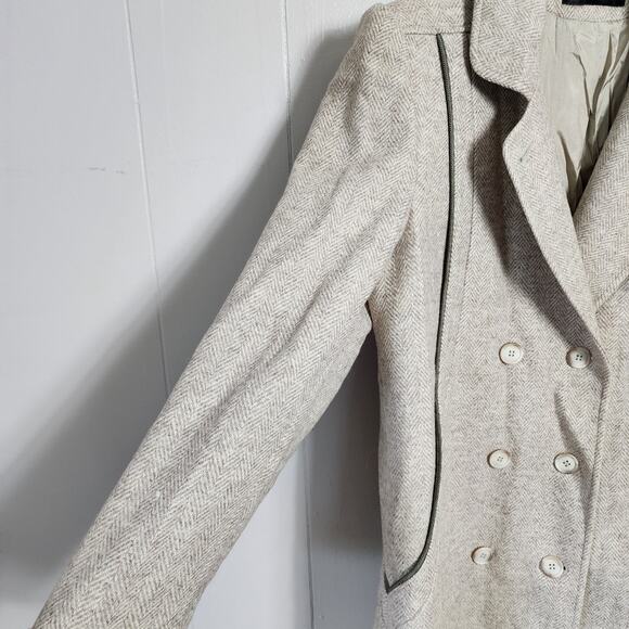 Vintage Alorna Wool Herringbone Coat Classic Double Breasted Overcoat Old Money - Picture 7 of 14